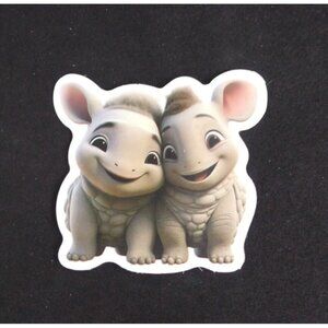 10/$10 Adorable Baby Animal Twins Rhinos Sticker 2" (N)